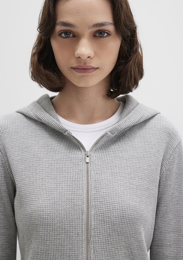  Mavi Fermuarlı Dokulu Gri Sweatshirt 1613383-80018