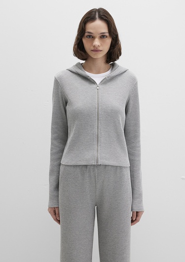  Mavi Fermuarlı Dokulu Gri Sweatshirt 1613383-80018