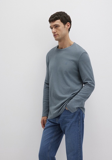  Mavi Uzun Kollu Gri Basic Tişört Slim Fit / Dar Kesim 065755-80889