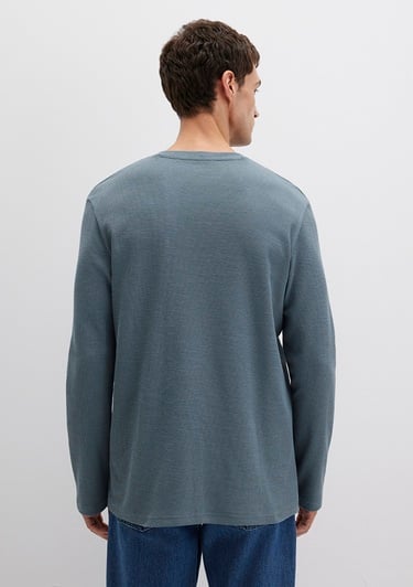  Mavi Uzun Kollu Gri Basic Tişört Slim Fit / Dar Kesim 065755-80889