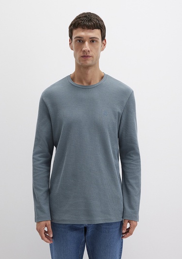  Mavi Uzun Kollu Gri Basic Tişört Slim Fit / Dar Kesim 065755-80889