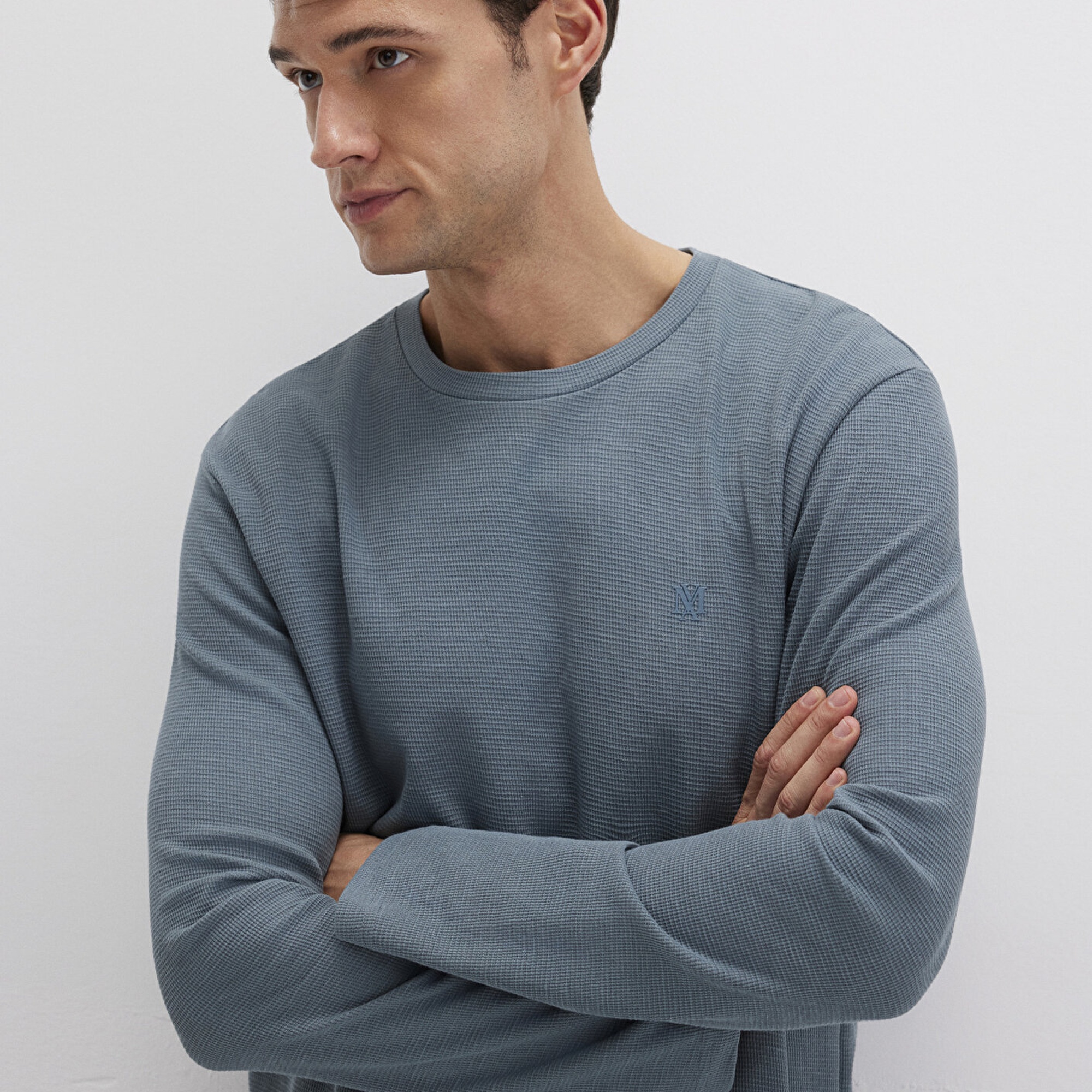 Mavi Uzun Kollu Gri Basic Tişört Slim Fit / Dar Kesim 065755-80889