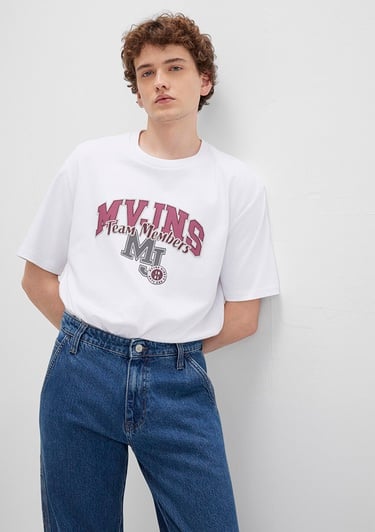  Mavi Beyaz Tişört Loose Fit / Bol Rahat Kesim 0612858-620