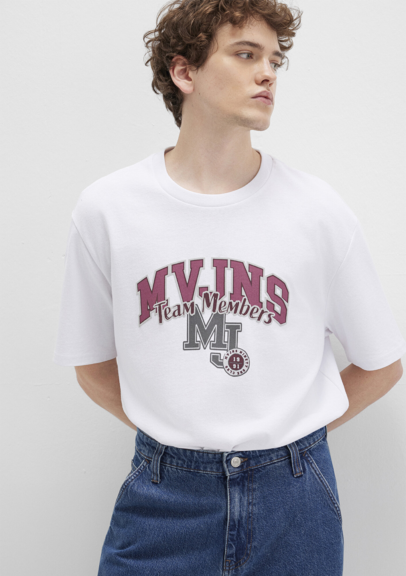  Mavi Beyaz Tişört Loose Fit / Bol Rahat Kesim 0612858-620