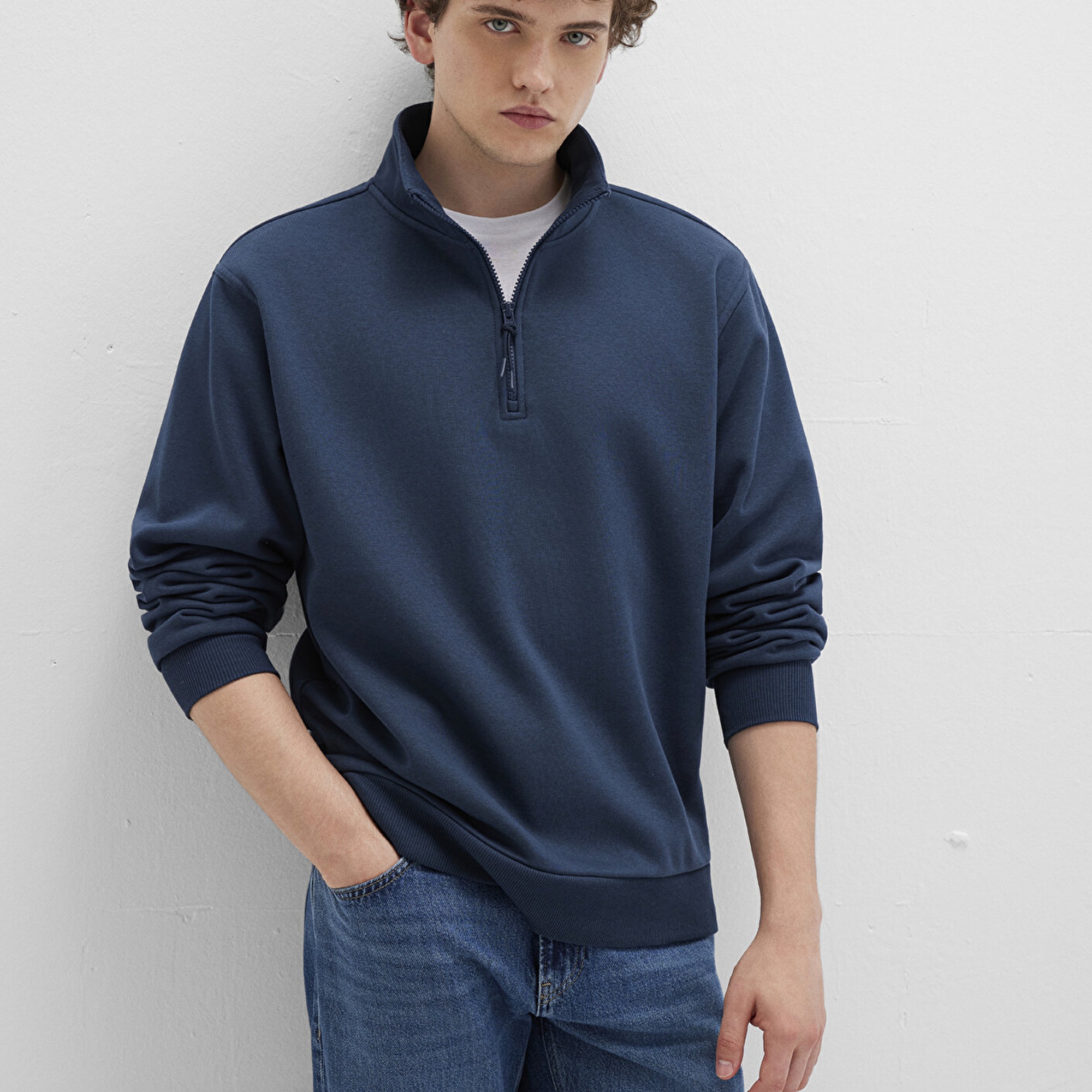 Mavi Yarı Fermuarlı Lacivert Basic Sweatshirt 0S10278-70490