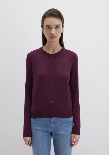  Mavi Düğmeli Bordo Hırka Slim Fit / Dar Kesim 1710713-87830