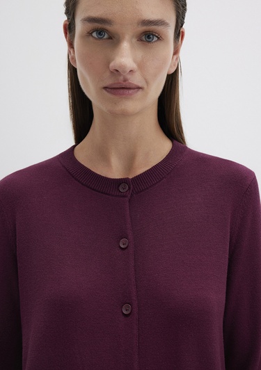  Mavi Düğmeli Bordo Hırka Slim Fit / Dar Kesim 1710713-87830