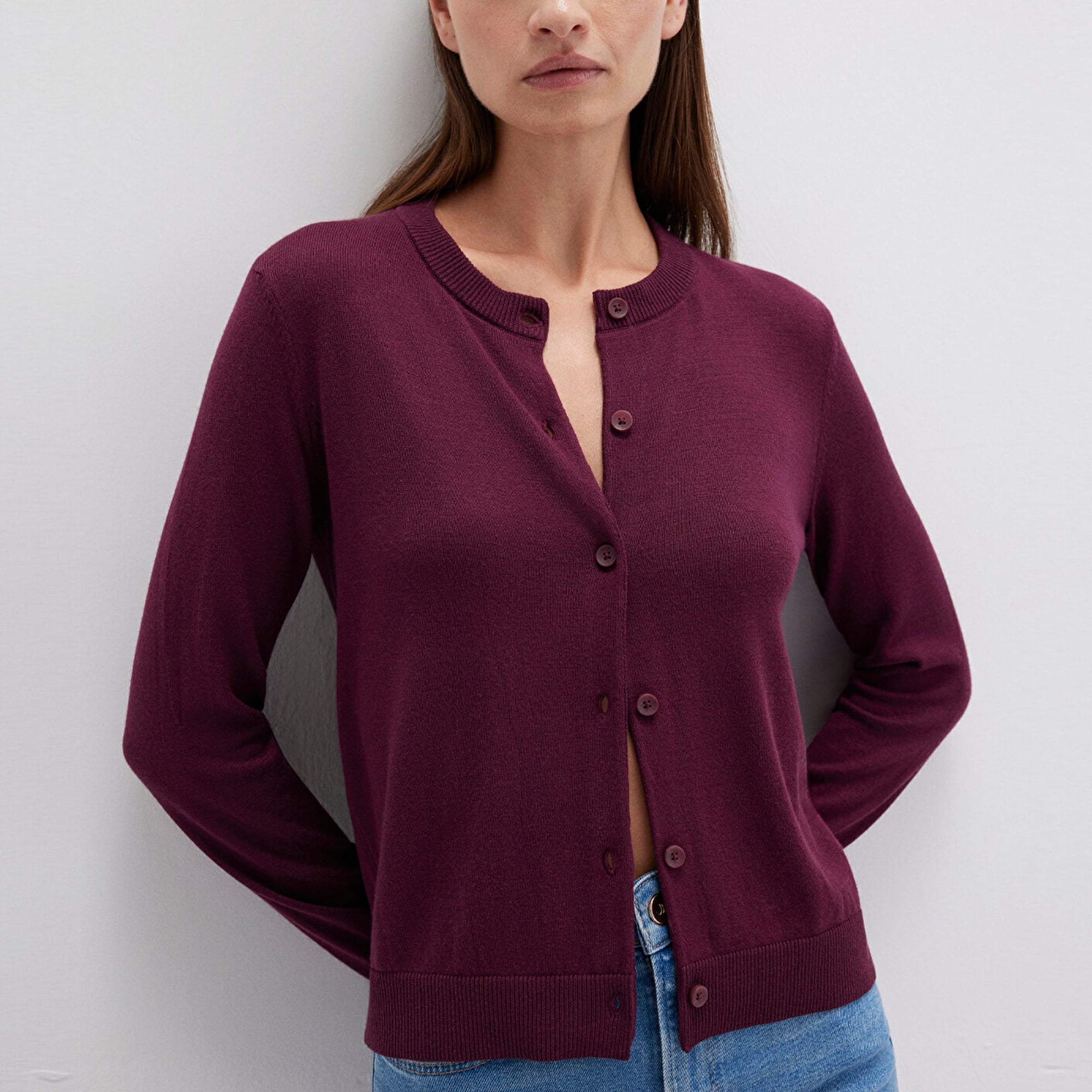 Mavi Düğmeli Bordo Hırka Slim Fit / Dar Kesim 1710713-87830