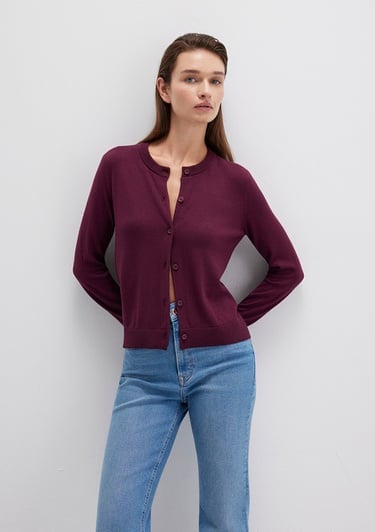  Mavi Düğmeli Bordo Hırka Slim Fit / Dar Kesim 1710713-87830