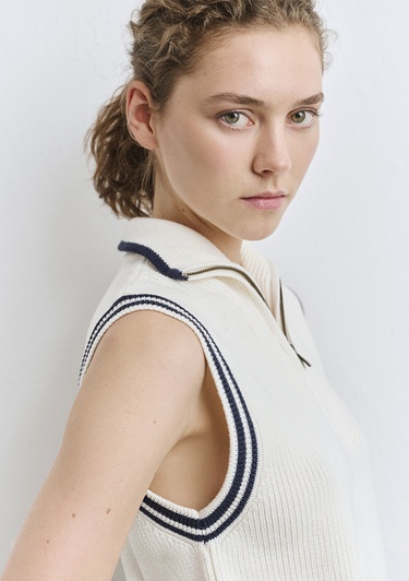  Mavi Yarı Fermuarlı Ekru Süveter Slim Fit / Dar Kesim 1710698-70057