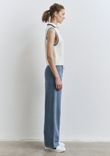  Mavi Yarı Fermuarlı Ekru Süveter Slim Fit / Dar Kesim 1710698-70057