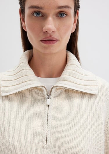  Mavi Yarı Fermuarlı Ekru Kazak Regular Fit / Normal Kesim 1710703-82127