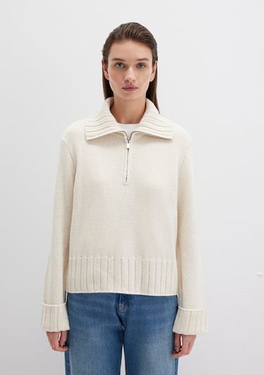  Mavi Yarı Fermuarlı Ekru Kazak Regular Fit / Normal Kesim 1710703-82127