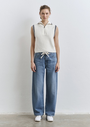  Mavi Yarı Fermuarlı Ekru Süveter Slim Fit / Dar Kesim 1710698-70057