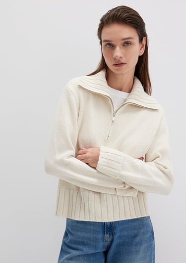  Mavi Yarı Fermuarlı Ekru Kazak Regular Fit / Normal Kesim 1710703-82127