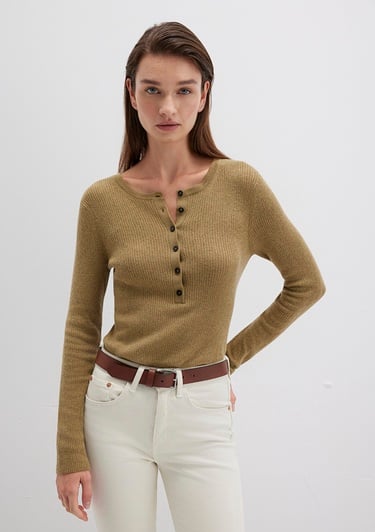  Mavi Düğme Detaylı Yeşil Kazak Fitted / Vücuda Oturan Kesim 1710730-71567