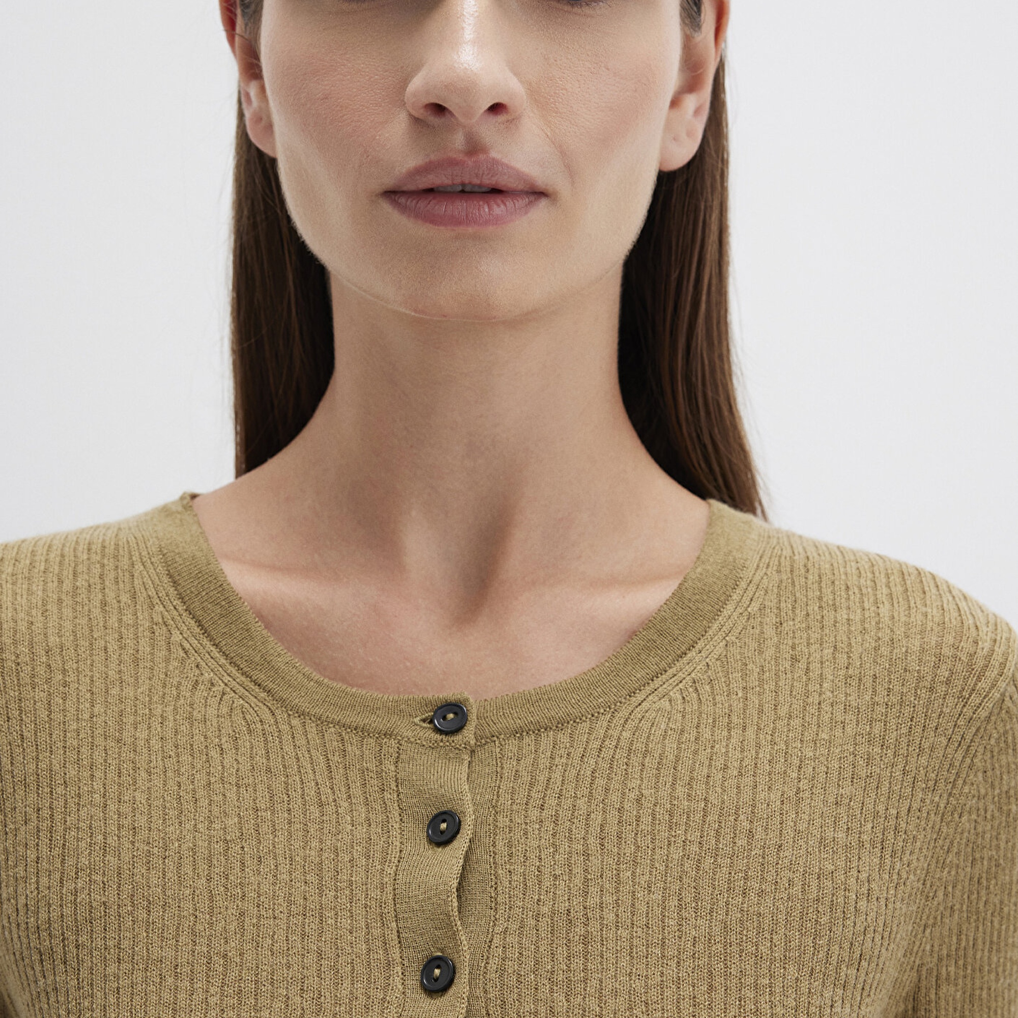 Mavi Düğme Detaylı Yeşil Kazak Fitted / Vücuda Oturan Kesim 1710730-71567