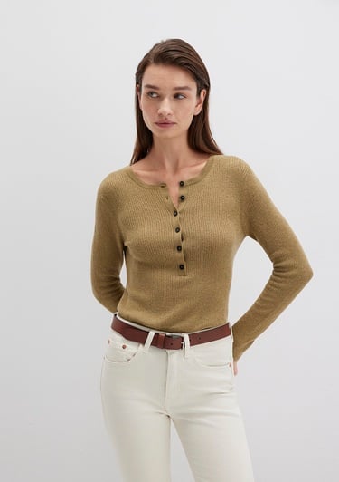  Mavi Düğme Detaylı Yeşil Kazak Fitted / Vücuda Oturan Kesim 1710730-71567