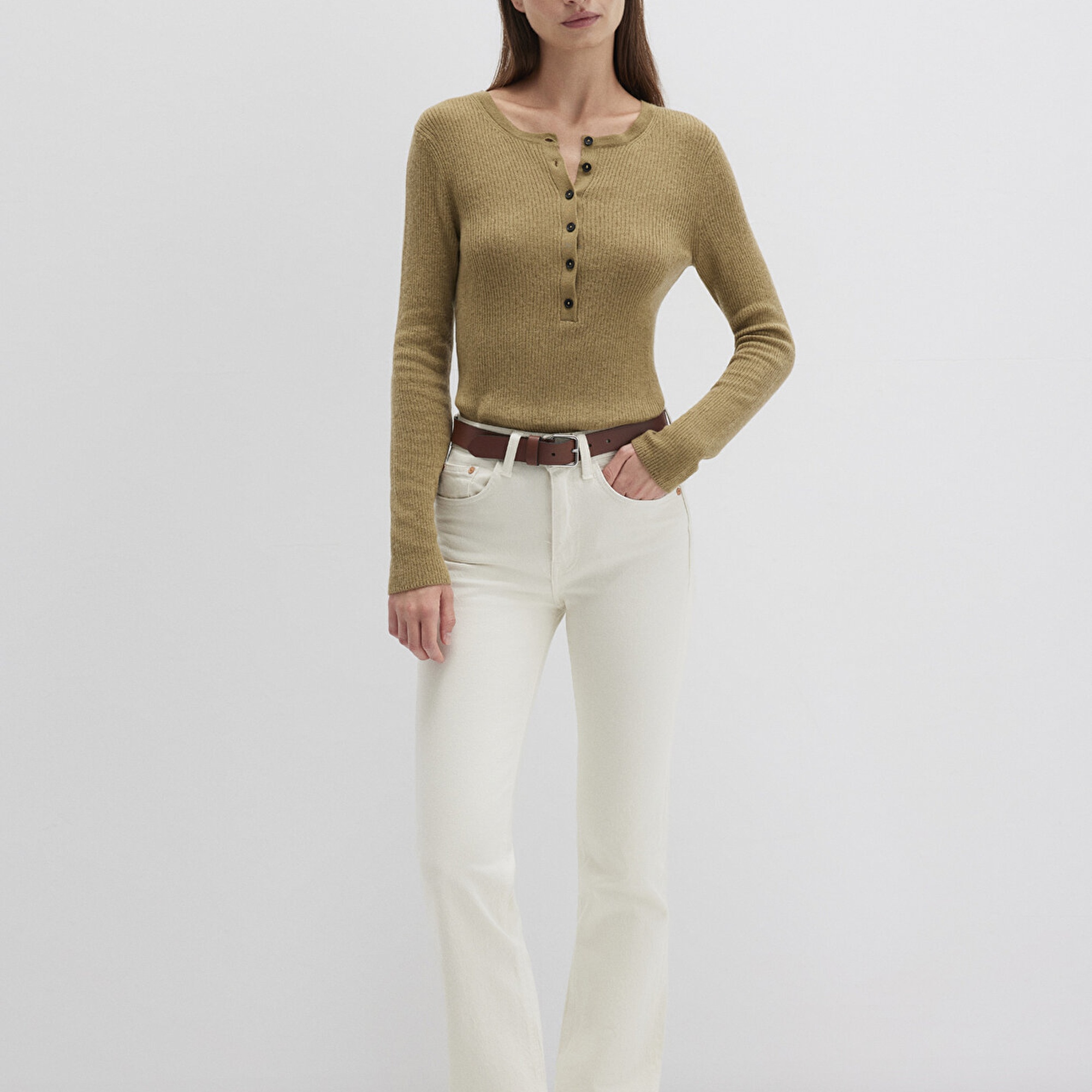 Mavi Düğme Detaylı Yeşil Kazak Fitted / Vücuda Oturan Kesim 1710730-71567