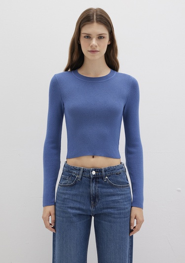 Mavi Bisiklet Yaka Mavi Crop Kazak Crop / Kısa Kesim 1710474-70738
