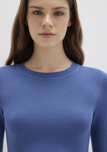  Mavi Bisiklet Yaka Mavi Crop Kazak Crop / Kısa Kesim 1710474-70738