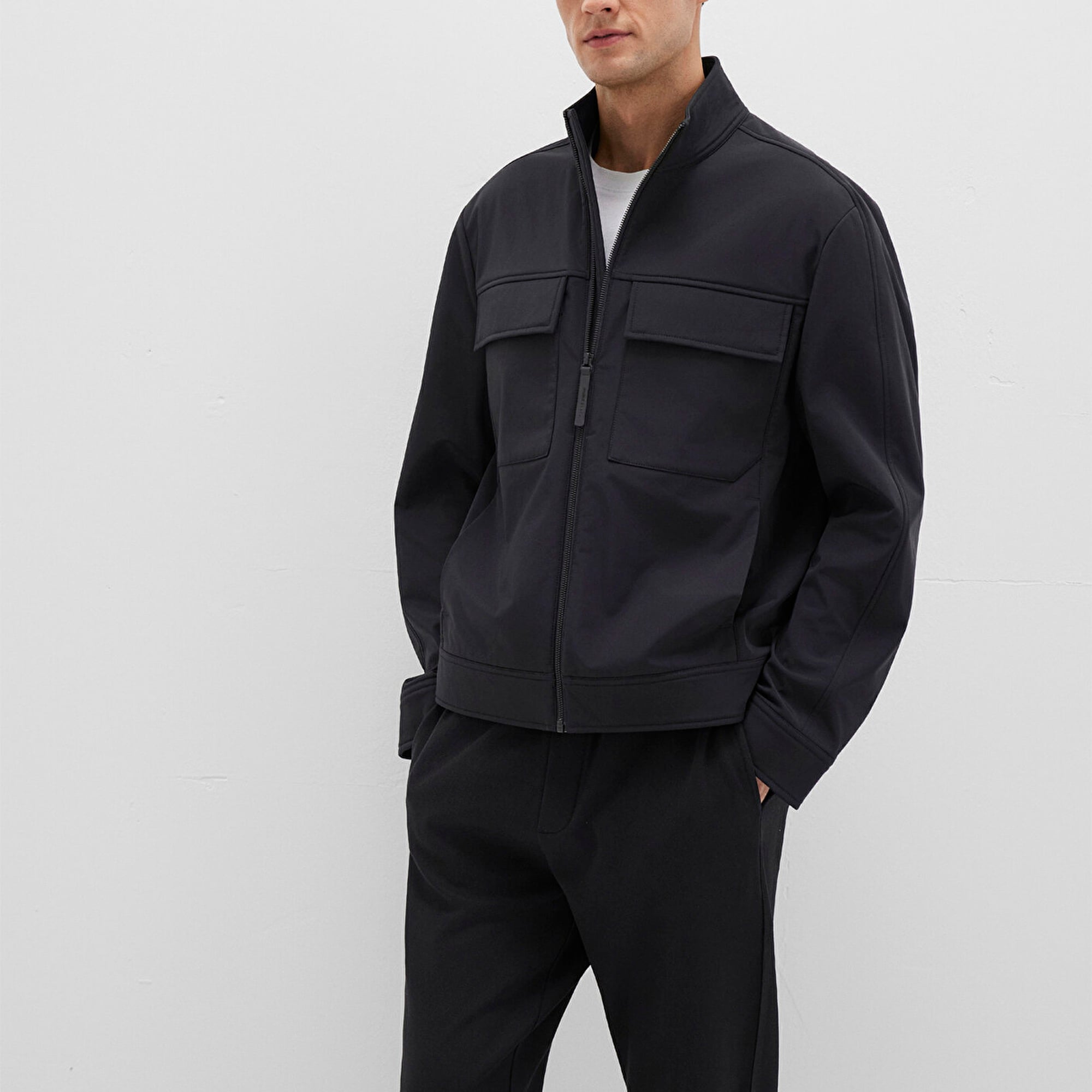 Mavi Cep Detaylı Siyah Ceket Regular Fit / Normal Kesim 0110646-71379