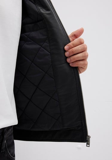  Mavi Siyah Suni Deri Ceket Slim Fit / Dar Kesim 0110548-71379