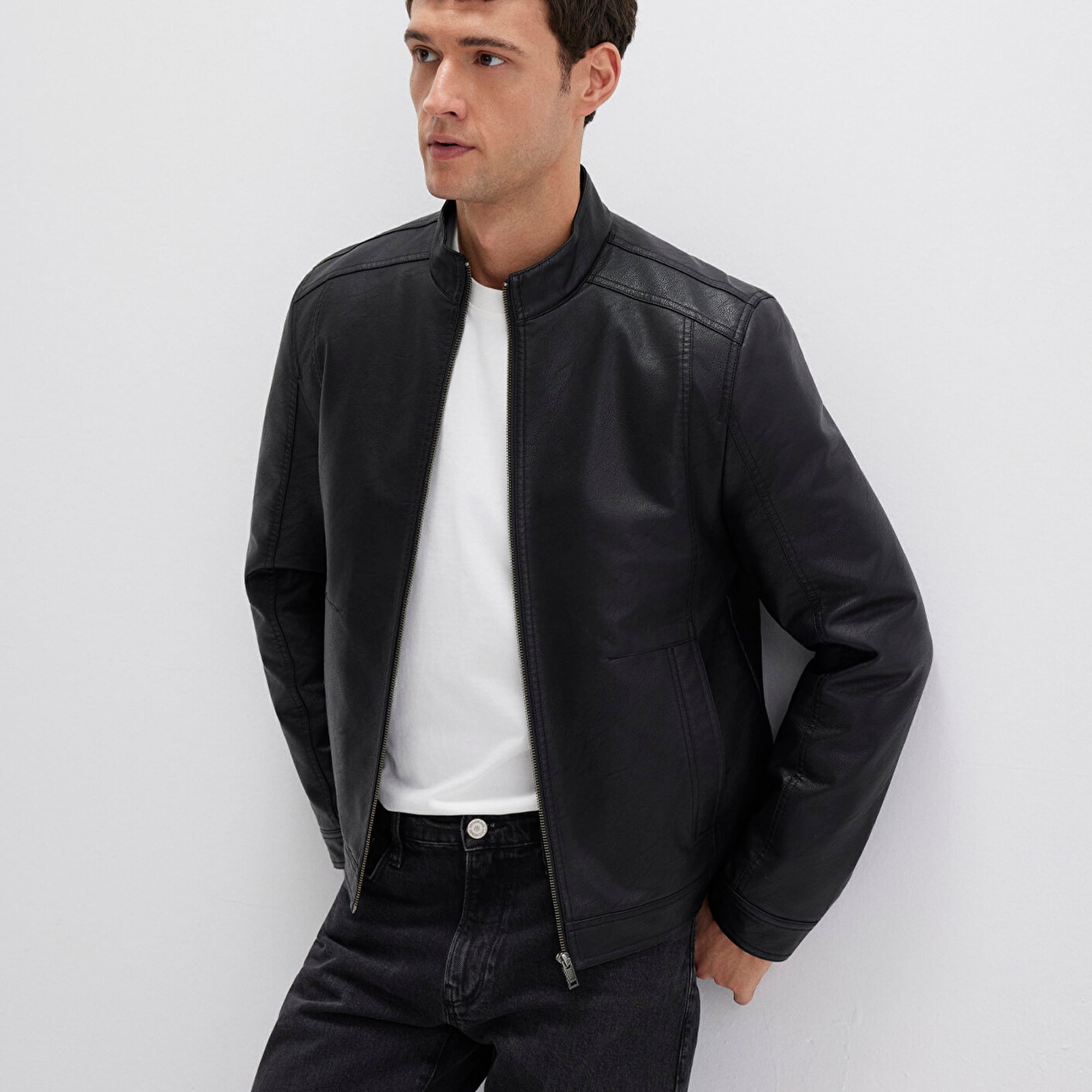 Mavi Siyah Suni Deri Ceket Slim Fit / Dar Kesim 0110548-71379