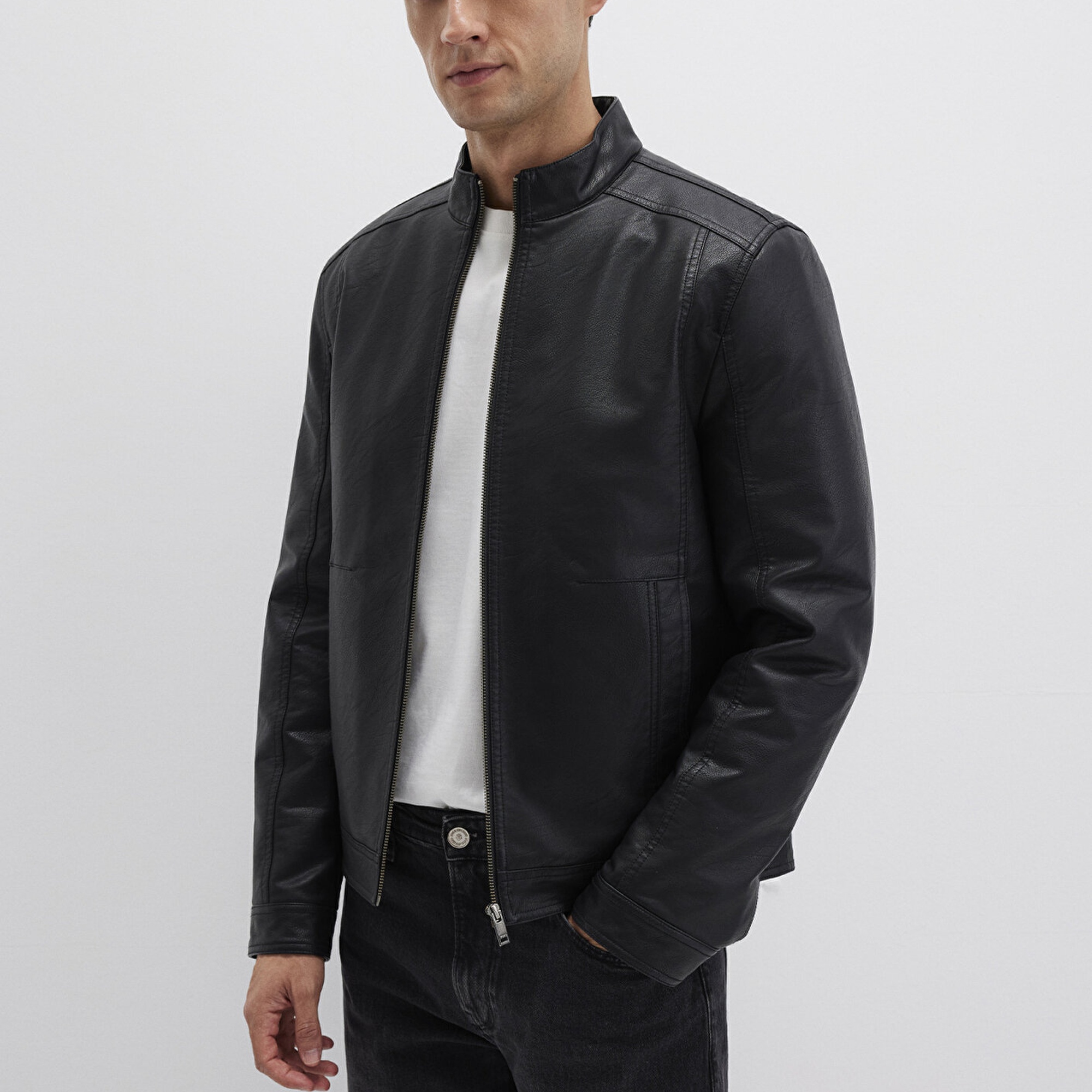 Mavi Siyah Suni Deri Ceket Slim Fit / Dar Kesim 0110548-71379