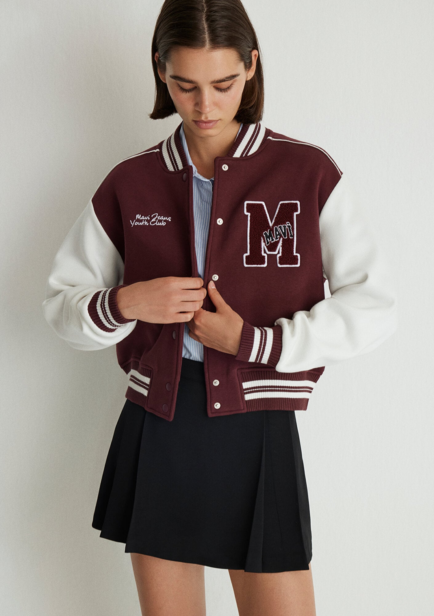  Mavi M Logo Patchli Bordo Bomber Ceket 1110636-70434