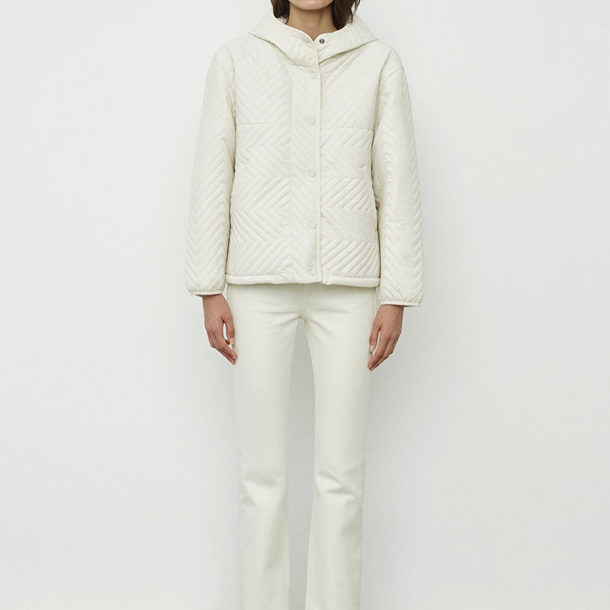 Mavi Kapüşonlu Kapitone Bej Ceket Loose Fit / Bol Rahat Kesim 1110460-71609