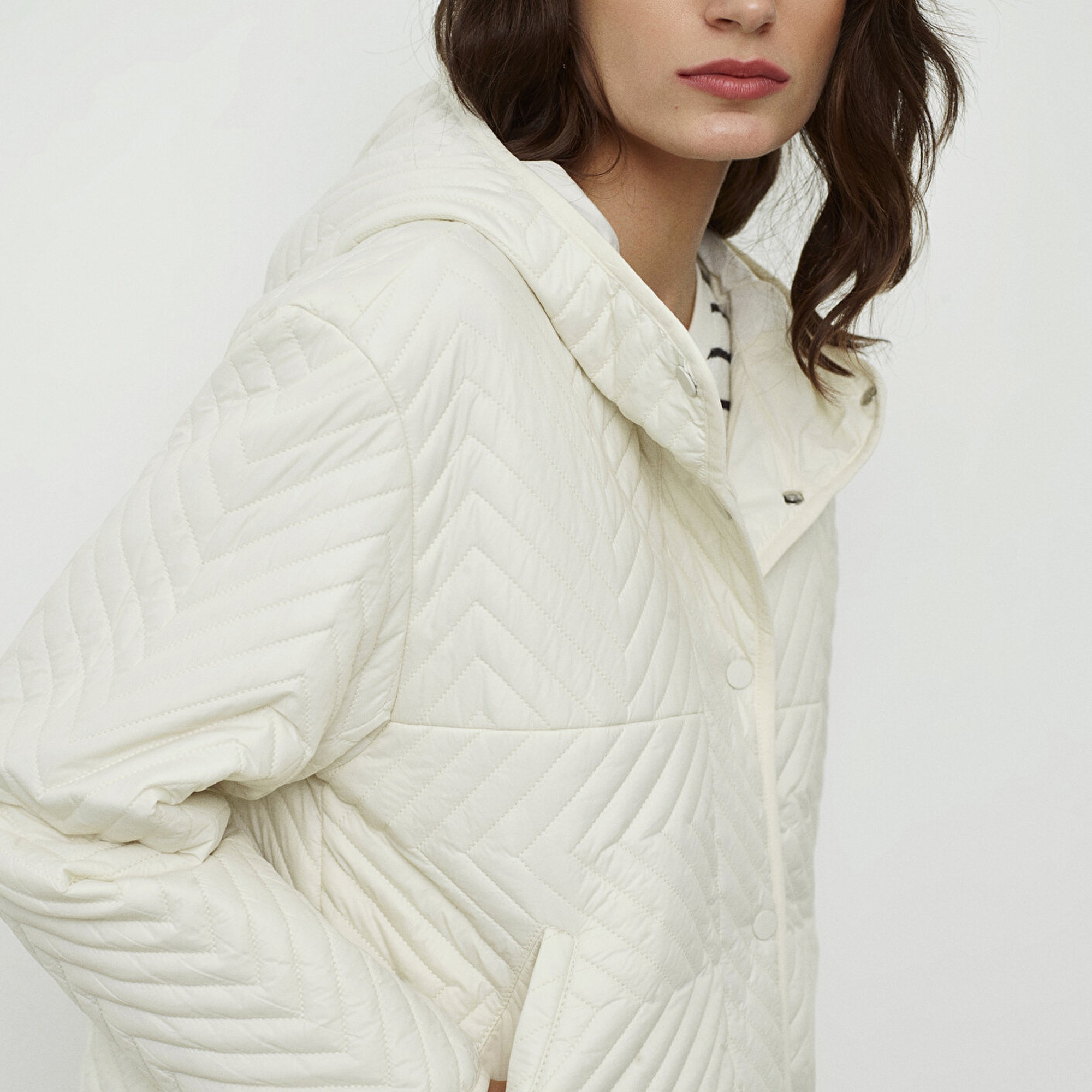 Mavi Kapüşonlu Kapitone Bej Ceket Loose Fit / Bol Rahat Kesim 1110460-71609