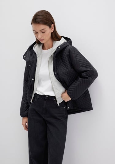  Mavi Kapüşonlu Kapitone Siyah Ceket Loose Fit / Bol Rahat Kesim 1110460-900