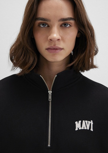  Mavi Mavi Logo Baskılı Yarı Fermuarlı Siyah Sweatshirt 1S10179-900