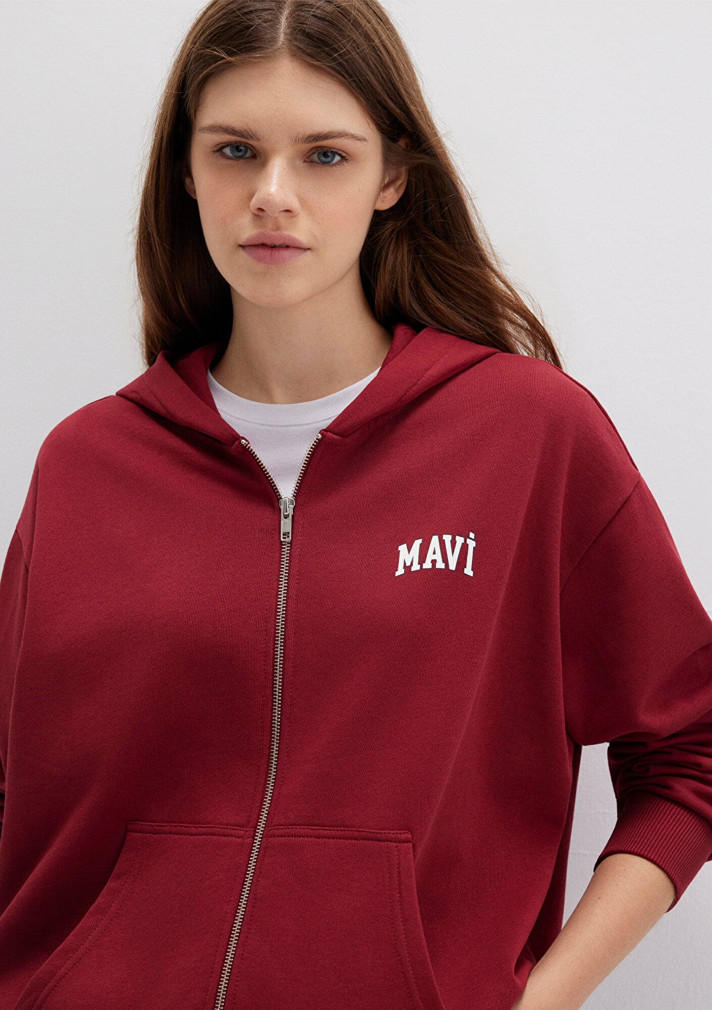  Mavi Mavi Logo Baskılı Kapüşonlu Fermuarlı Bordo Sweatshirt 1S10178-85493