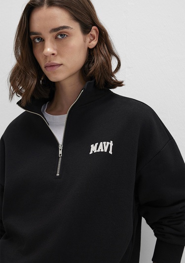  Mavi Mavi Logo Baskılı Yarı Fermuarlı Siyah Sweatshirt 1S10179-900