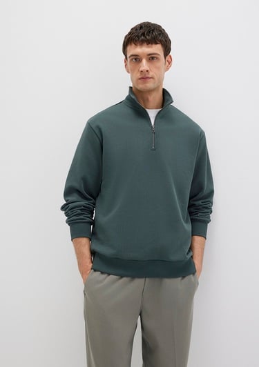  Mavi Yarı Fermuarlı Yeşil Basic Sweatshirt 0S10419-71598