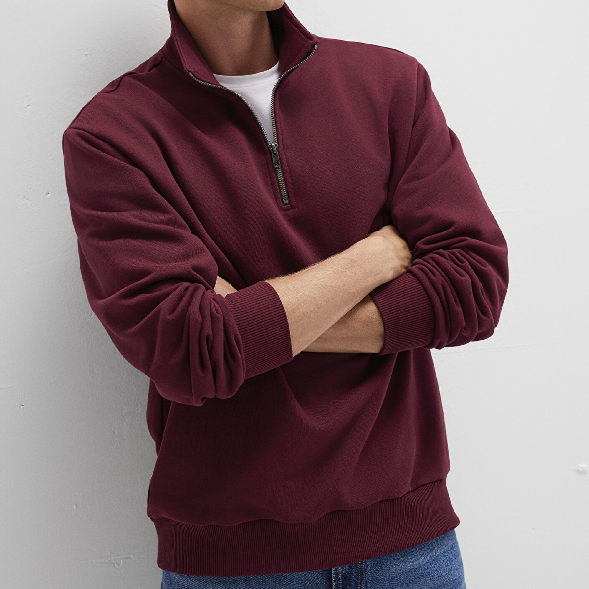 Mavi Yarı Fermuarlı Bordo Sweatshirt 0S10419-70394