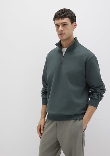  Mavi Yarı Fermuarlı Yeşil Basic Sweatshirt 0S10419-71598