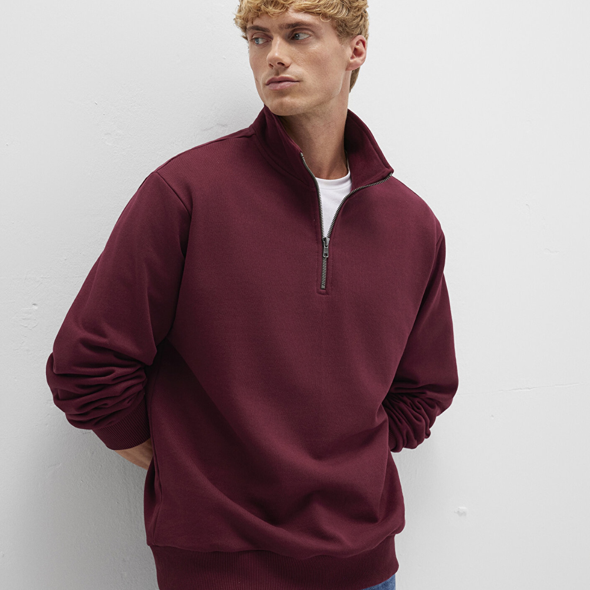 Mavi Yarı Fermuarlı Bordo Sweatshirt 0S10419-70394