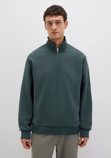  Mavi Yarı Fermuarlı Yeşil Basic Sweatshirt 0S10419-71598