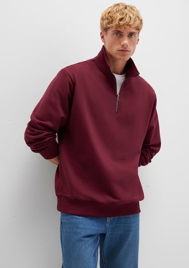  Mavi Yarı Fermuarlı Bordo Sweatshirt 0S10419-70394