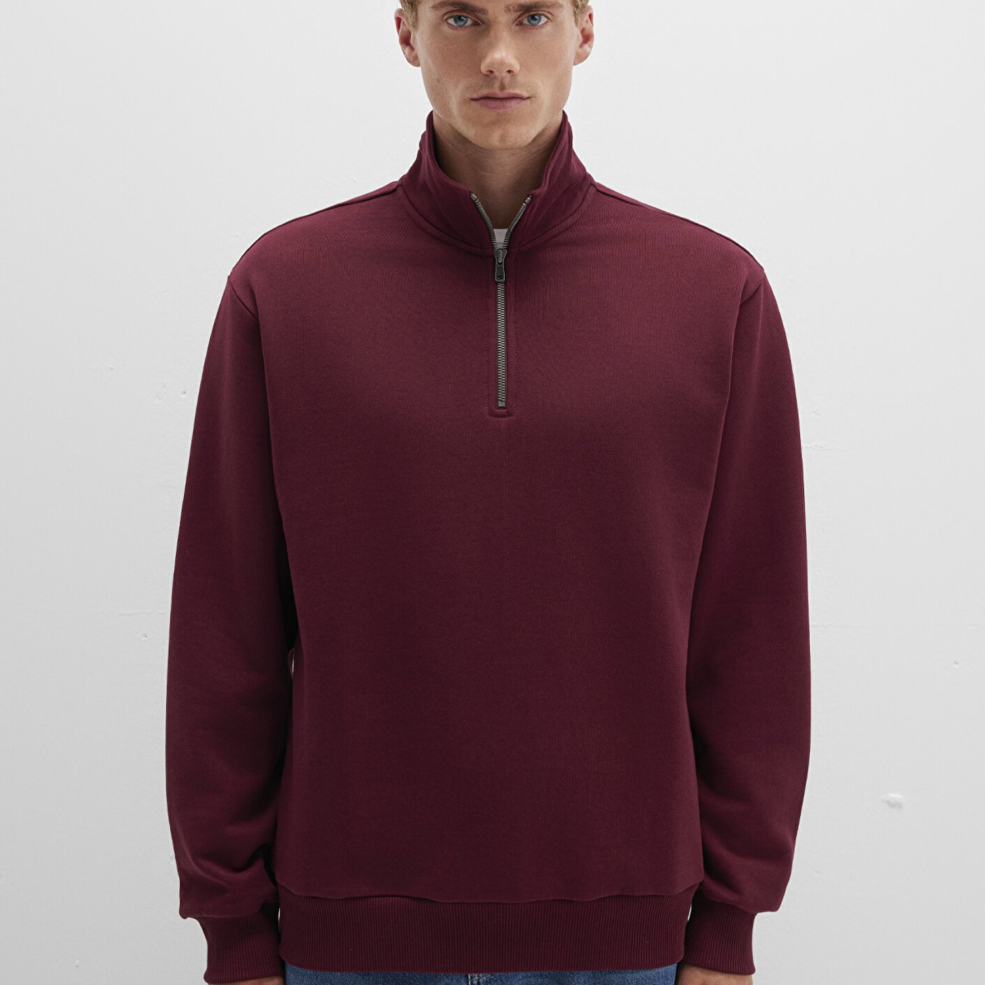 Mavi Yarı Fermuarlı Bordo Sweatshirt 0S10419-70394