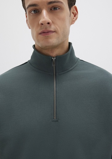  Mavi Yarı Fermuarlı Yeşil Basic Sweatshirt 0S10419-71598