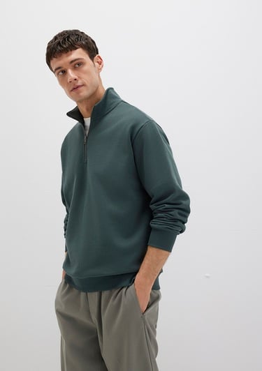  Mavi Yarı Fermuarlı Yeşil Basic Sweatshirt 0S10419-71598