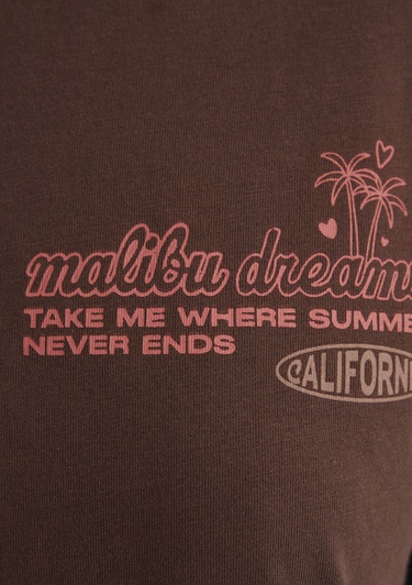  Mavi Baskılı Kahverengi Tişört Loose Fit / Bol Rahat Kesim 1613530-70242