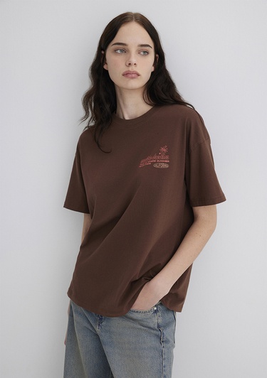  Mavi Baskılı Kahverengi Tişört Loose Fit / Bol Rahat Kesim 1613530-70242