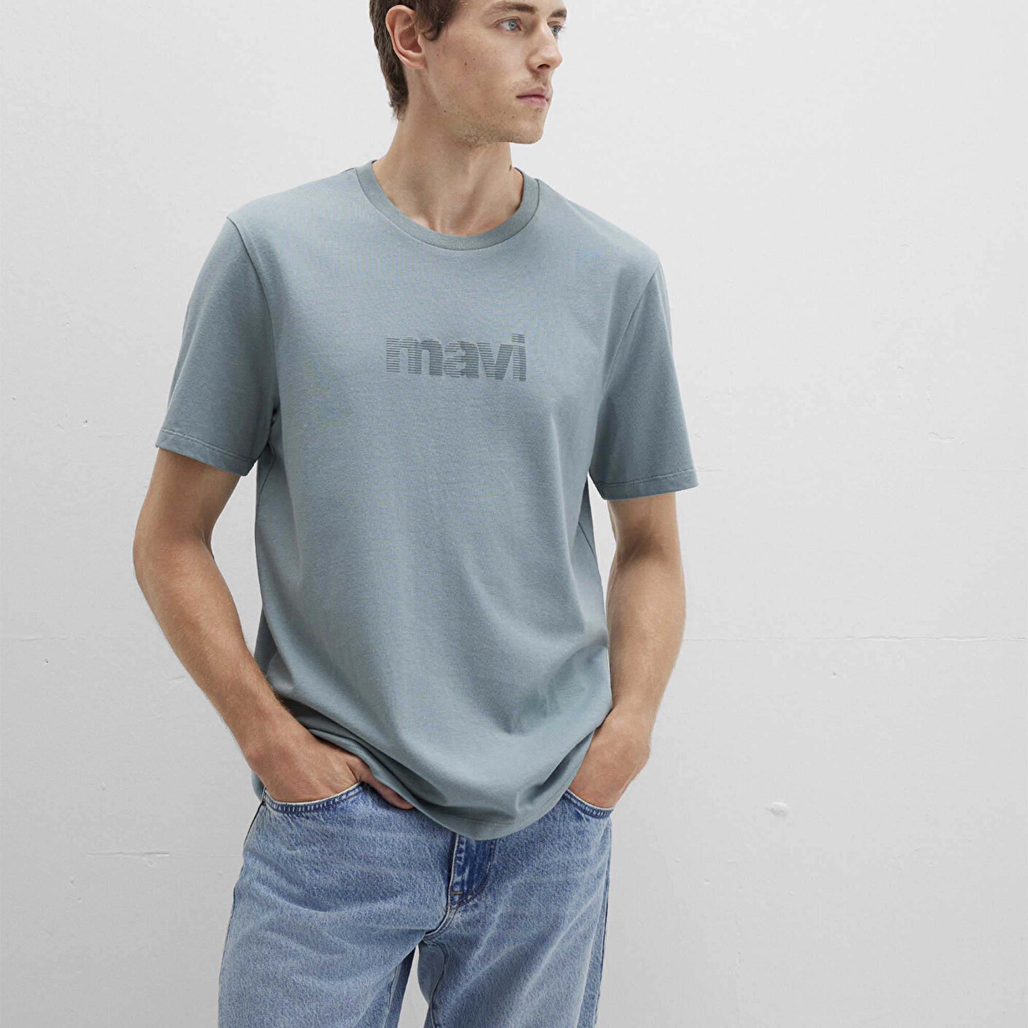 Mavi Mavi Logo Baskılı Mavi Tişört Regular Fit / Normal Kesim 0612936-70118