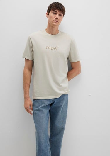  Mavi Mavi Baskılı Bej Tişört Loose Fit / Bol Rahat Kesim 0612933-70134