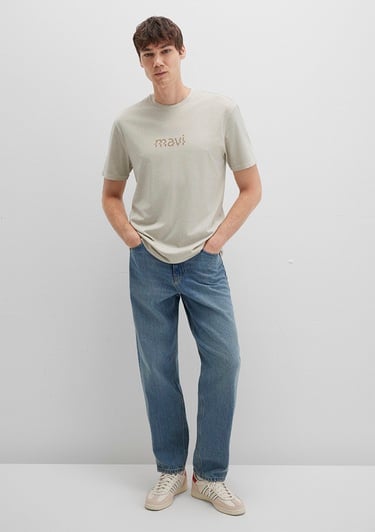  Mavi Mavi Baskılı Bej Tişört Loose Fit / Bol Rahat Kesim 0612933-70134